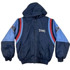 Vintage Tennessee Titans Youth Large Jacket Hooded NFL Football Blue Red Bomber
