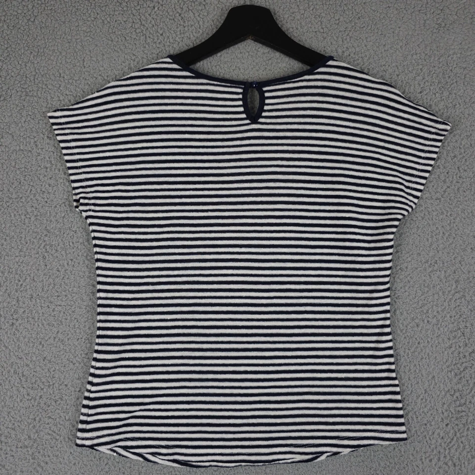 Camisa Talbots Mujer Pequeña Azul Blanco Lentejuelas Rayas Mezcla de Lino Cerradura Top Camiseta Foto 2 de 4