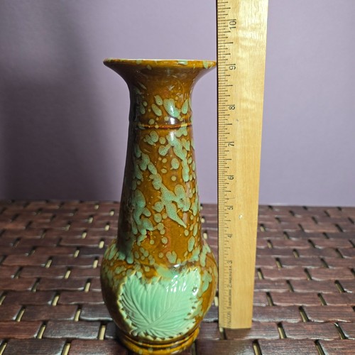 Vintage Keramik Vase Braun & Meer Schaum Grün Blatt & Splatter Design - Bild 6 von 9