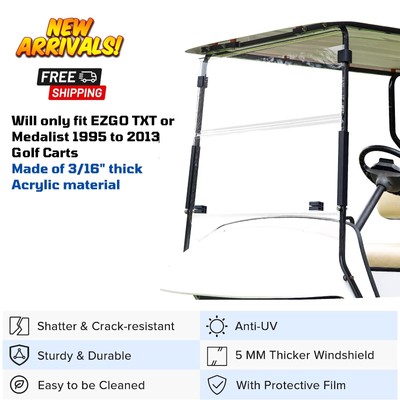 Clear Folding Windshield for Gas/Electric EZGO TXT/Medalist Golf Cart 1995-2013