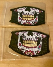 2 Sugar Skull Face Masks Washable Reusable Biker Halloween Day Of The Dead New