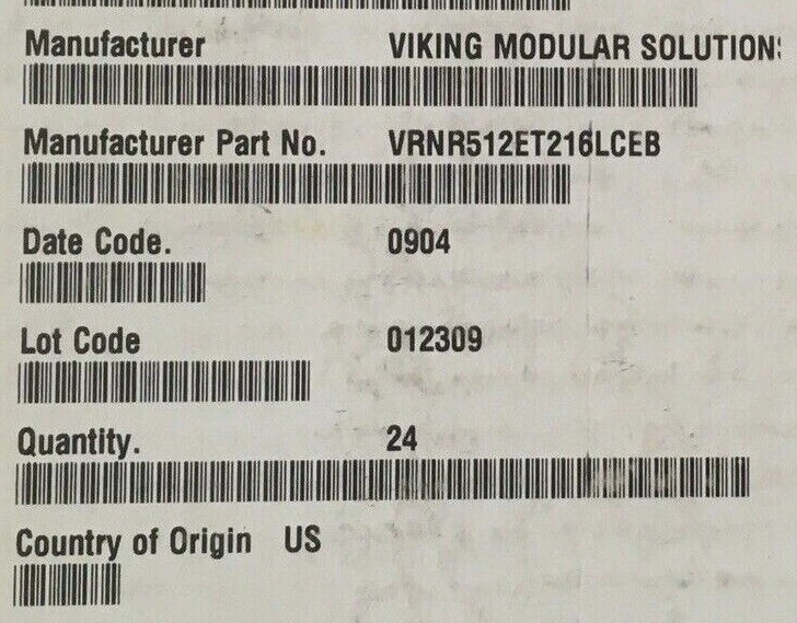Viking Memory Module  VRNR512ET216LCEB  MODULE RDRAM 576MB 1066MHZ - Image 3 of 4