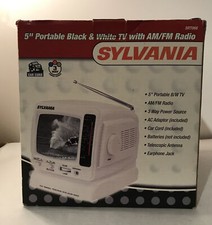 SYLVANIA 5" Portable Black White TV with AM/FM Radio Open Box SRT068