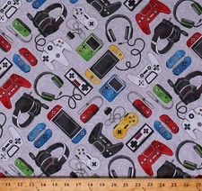 Cotton Video Game Controllers Gaming Zone Games Fabric Print by the Yard D576.49