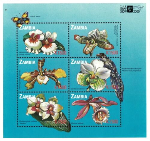 Zambia 2000 - Flowers Orchids Birds - Sheet of 6 Stamps - Scott #872 - MNH - Picture 1 of 1