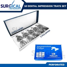 10 Metal Dental Impression Trays Perforated Upper & Lower Endo Instruments