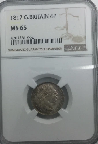 1817 George III  Great Britain 6 Pence NGC MS65 Gem Mintstate Coin