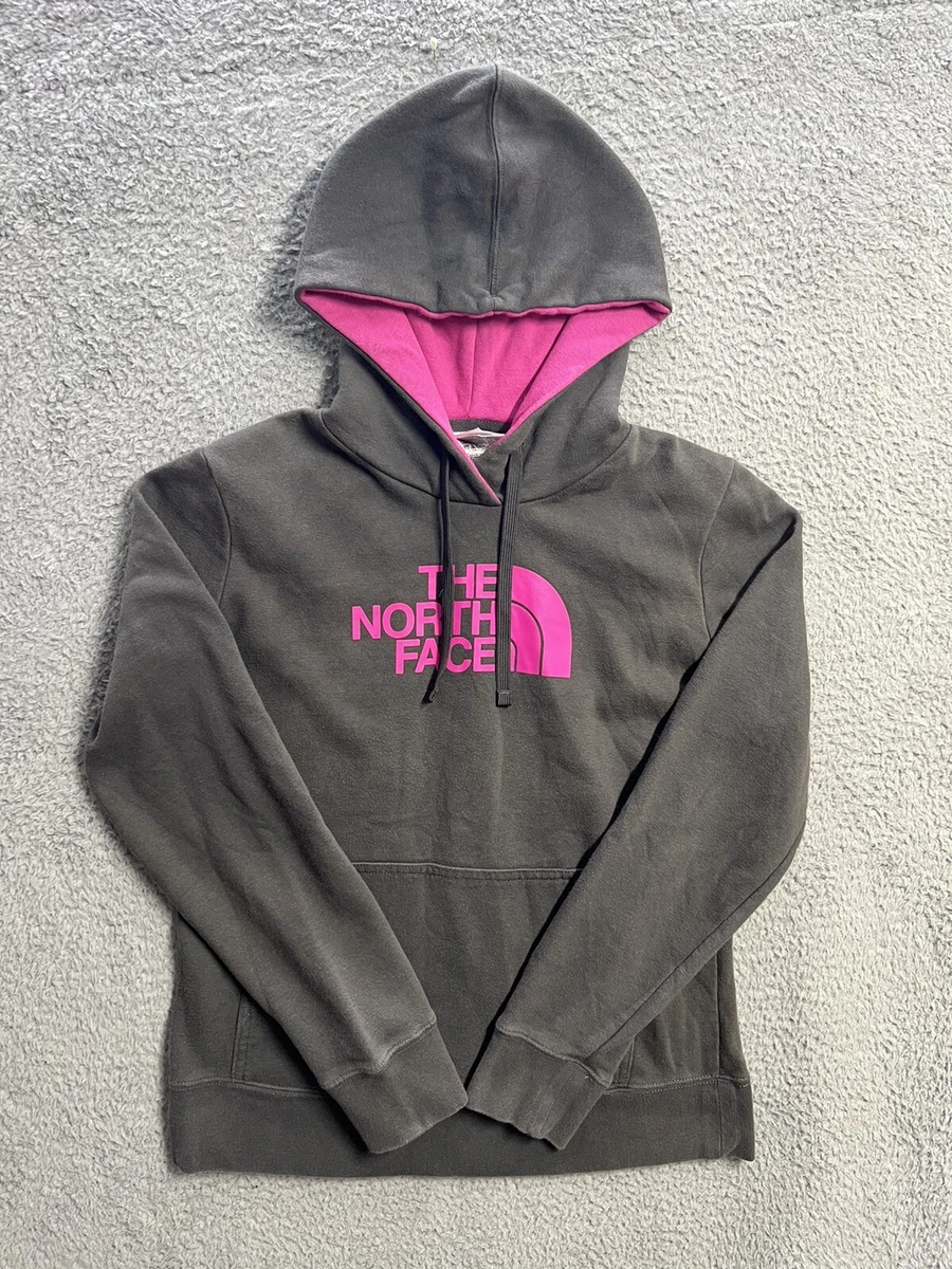 The North Face Hoodie Womens Medium Gray Pink Sweatshirt Pullover Sweater  Logo