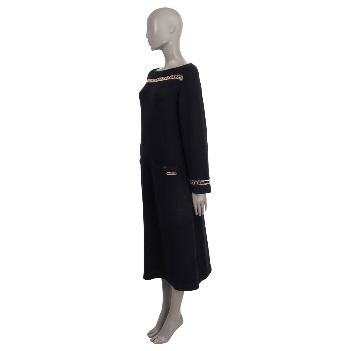 66666 auth CHANEL black cashmere 2020 20C CHAIN LONG SLEEVE MIDI