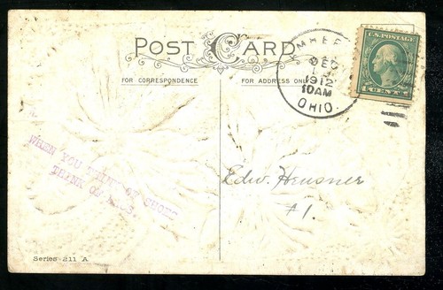 Alte Weihnachts-Postkarte 1912 GROSSER ROTER WEIHNACHTSSTERN goldfarben geprägt verschickt - Bild 2 von 2