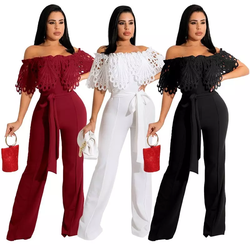 Elegant Women's Ruffled Off-the-Shoulder Bodycon Formal Party Jumpsuit  Work-wear