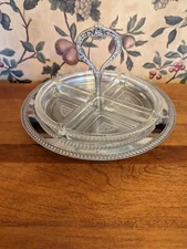 VINTAGE CHROME WITH GLASS INSERTS RELISH/TIDBIT DISH