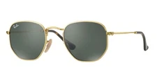 NWB RAN-BAN Sunglasses HEXAGONAL RB 3548-N 001 51-21 Gold Frames G-15 Green Lens