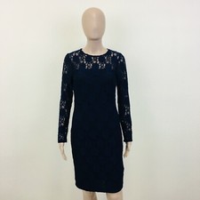 RRP $129 ZARA Abito Da Sera In Pizzo A Maniche Lunghe Blu Scuro Taglia S