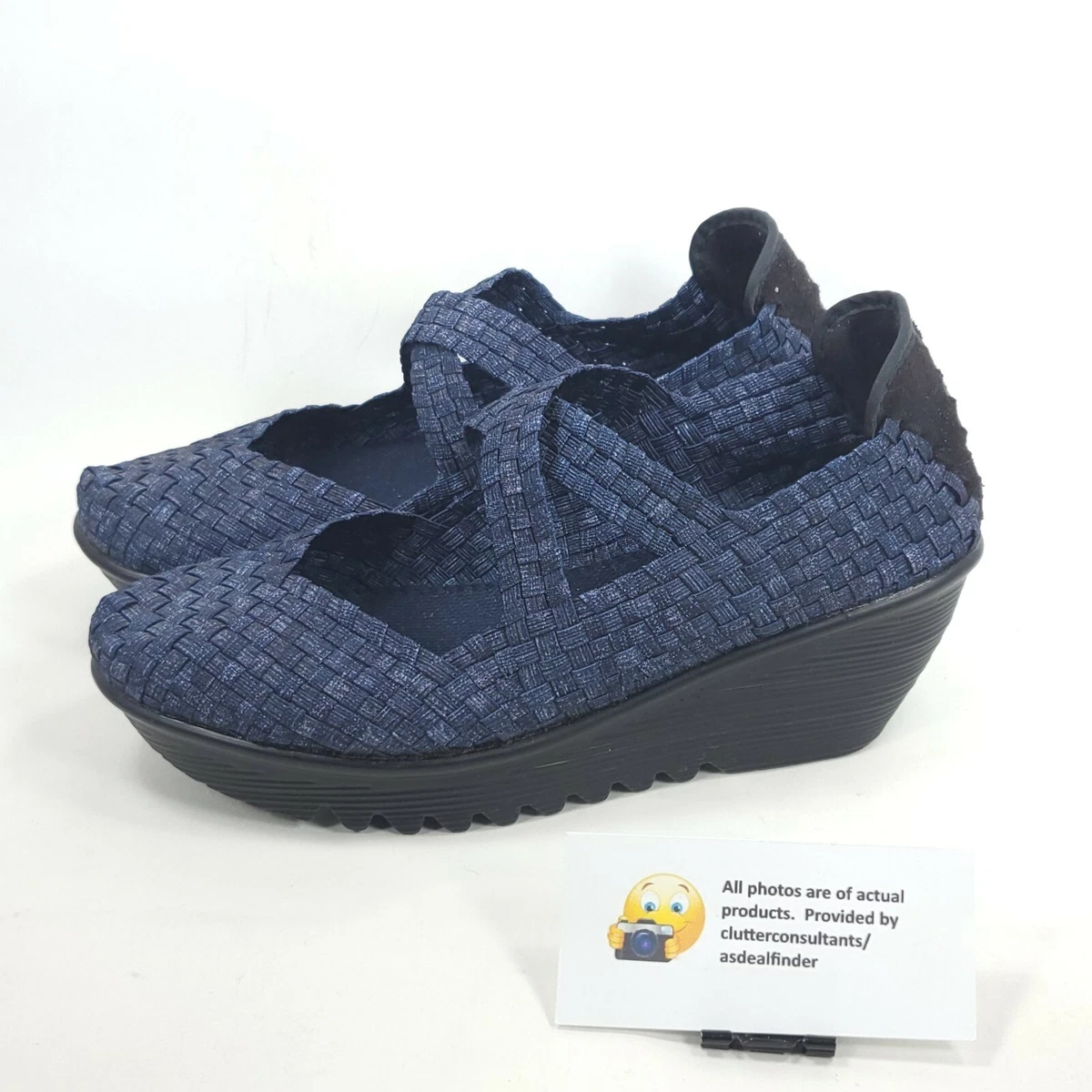 Bernie Mev Woven Elastic Casual Wedge Mary Jane Shoe Womens Size