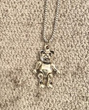 Teddy Bear Pendant Silver Necklace Unmarked