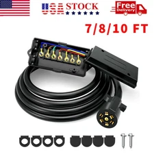 HOT 7/8/10 ft Trailer Cord 7 Way Plug Inline Junction Box Wiring Harness Kit USA