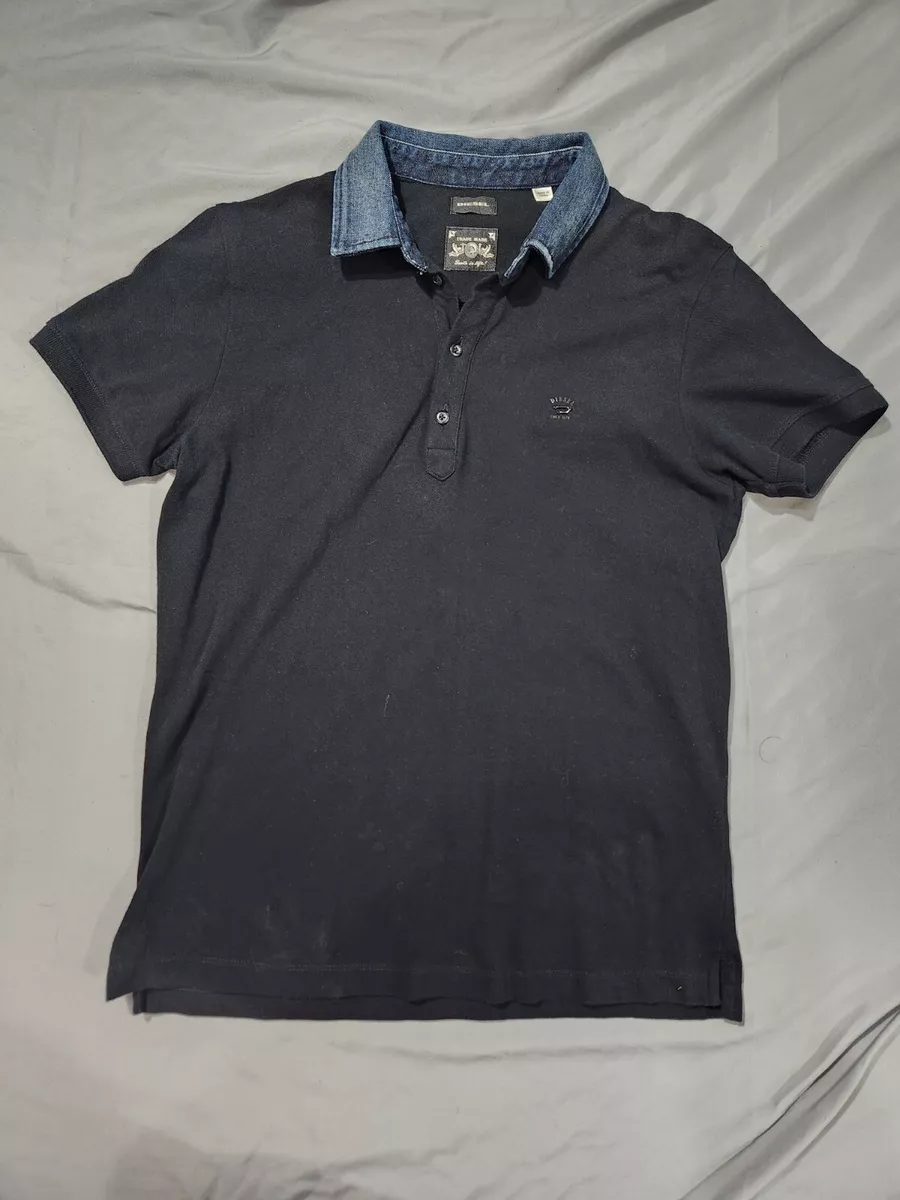 Diesel Mens Black Knit Polo Denim Collar Short Sleeve Shirt Size Medium