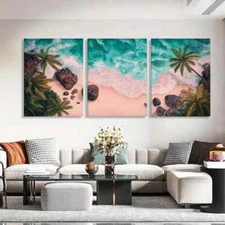 3pcs Palm Trees and Turquoise Ocean Prefect Wall Art Canvas Framed 50x70cm
