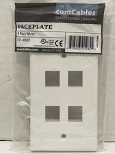 New*comCables 4-Port Wall Faceplate*RJ45*Keystone Jack*Ethernet*White