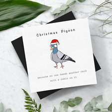 Christmas Pigeon Square Christmas Card-Novelty Funny Fun Joke Robin Santa Hat