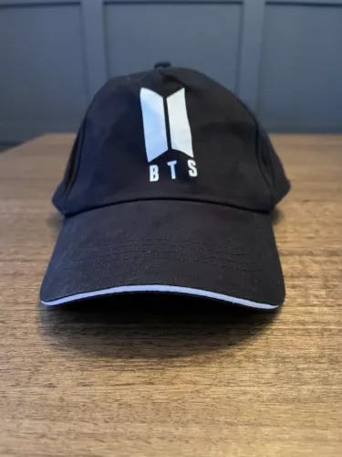 BTS K-Pop Baseball Cap Hat Printed White Logo Black Fabric Adjustable Strapback