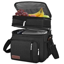 Lunch Bag for Women Men Double Deck Lunch Box - Leakproof Insulated Soft Large L