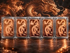 Set Of 5 Year Of The Dragon 2024 .999 Fine Copper Bar - Bullion 5 Ounces -Sealed