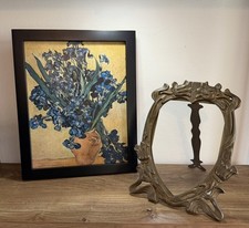 Antique Art Nouveau Floral Solid Brass Photo Frame With Easel Stand large CA4 