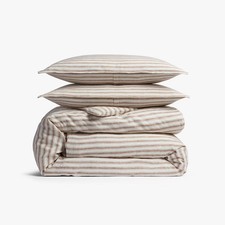 Full/Queen Relaxed Linen Stripe Duvet Cover Sham Set Pecan Parchment