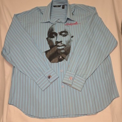Makaveli Branded Button Up Shirt Men's 2xl  Striped Tupac Rose Concrete