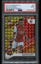 2021-22 Panini Mosaic Soccer #62 ~Bukayo Saka~ Choice Peacock Prizm #16/88 PSA 9