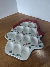 Pfaltzgraff Winterberry Tree Shaped Sculpted Deviled Egg Plate 