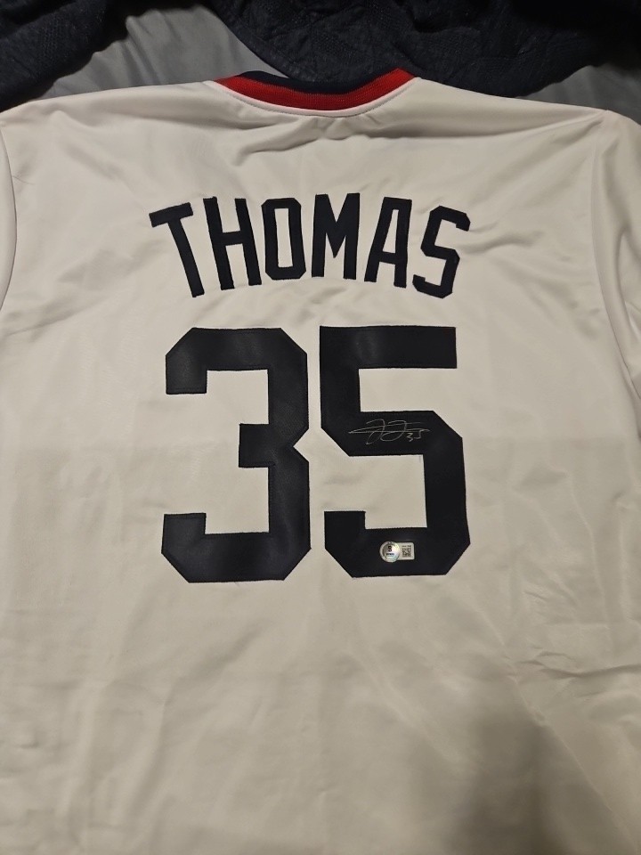 Frank Thomas signed Whitesox throwback jersey Red White and Blue