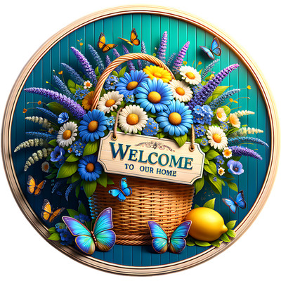 Floral Welcome to our Home 10'' or 12'' Aluminum Sign Outside Inside