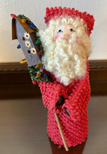 Folk Art 9'' Santa Claus Holding Birdhouse