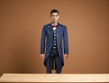 Men s Blue Steampunk Tailcoat Gothic Brocade Coat Victorian Fashion Jacket