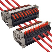 20 Pieces DIN Rail Terminal Blocks kit, Red/Black 20 Gang with Jumpers DIN Ra...