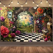 Alice in Wonderland Classic Backdrop Photo Background Birthday Party Decorations