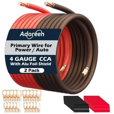 4 Gauge AWG Power/Ground Wire Cable 25 Ft Black 25 Ft Red, High Power Shielde...