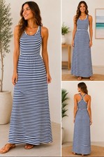 J.Crew Women's Navy White Striped Racerback Maxi Dress Small Sleeveless Stretch