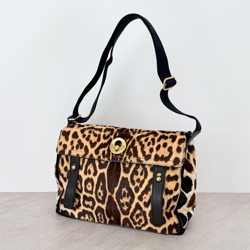 YVES SAINT LAURENT Leopard Pattern Shoulder Bag Pony Hair Vintage Rare Design