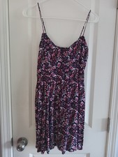 Vintage Y2K Sz S Express Black Ditzi Floral Mini Dress Button-Front Smocked Back