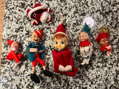 VTG Mixed Lot Pixie Elves Santa Christmas Ornaments Knee Hugger Felt Japan