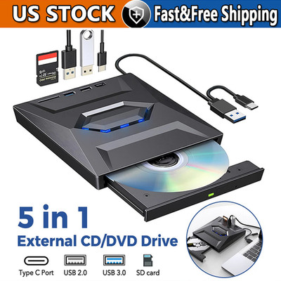 External CD DVD Drive USB 3.0 Writer Burner Player for PC Laptop Windows 11 10