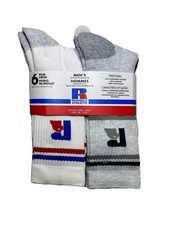 New Russell Athletic Men's 6 Pair Full Cushioned Footbed Crew Socks Size 6-12