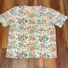 Jaclyn Sport Vintage Floral Pocket T-Shirt Womens Small Pink Yellow Made in USA