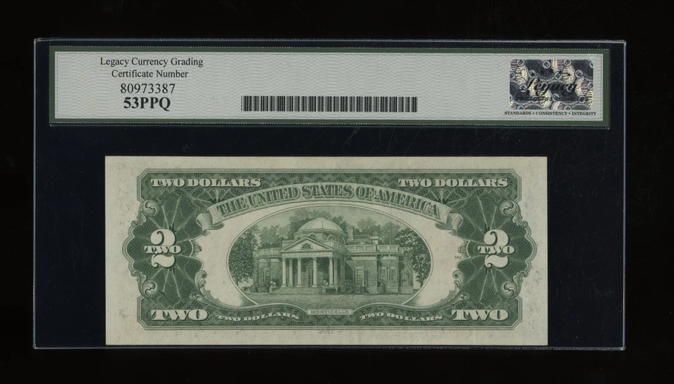 DBR 1928-G $2 Legal Fr. 1508 STAR Legacy 53 PPQ Serial *04015010A - Image 2 of 2