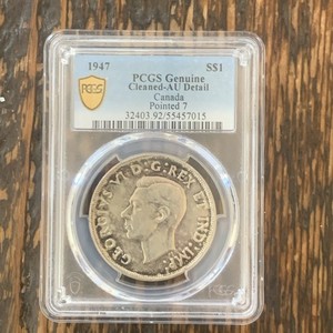 1947 PCGS Genuine AU Detail Pt. 7 Canada Silver Dollar.  Nice toning. See photos