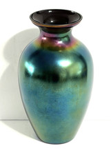 8 1/4 Purple Iridescent Art Glass Vase Unknow...